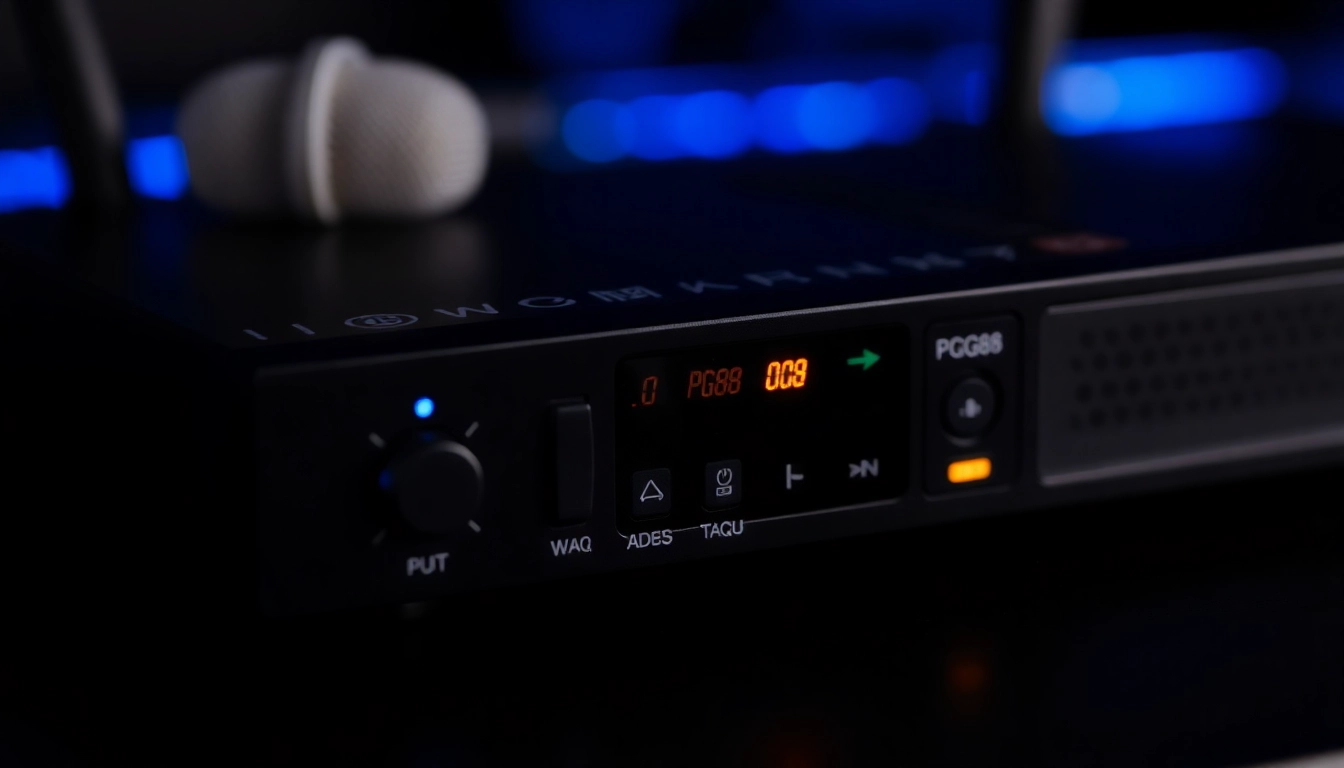 The PG88 wireless microphone receiver with LED signal indicators, showcasing advanced audio technology in a modern setup.
