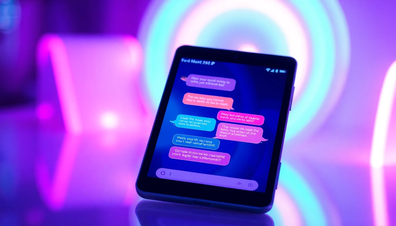 Modern devices displaying adult-themed AI chatbot conversations with vibrant neon accents